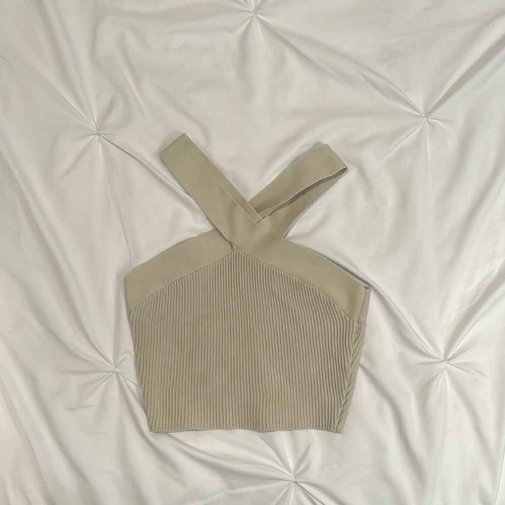 Aritzia Knit Cross Over Top size XS in beige